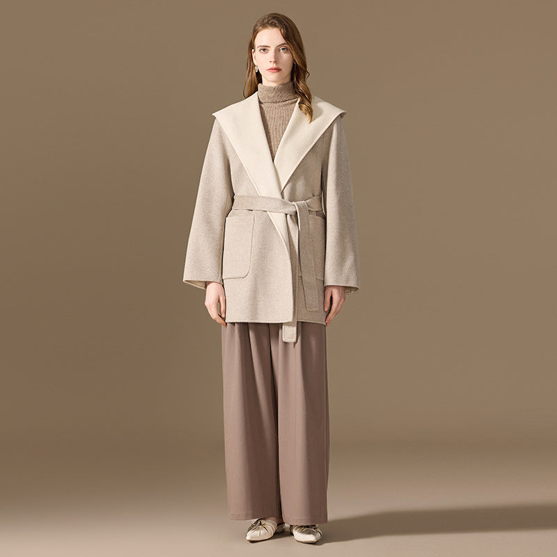 Cashmere coat, women's short style, double-sided, two tone