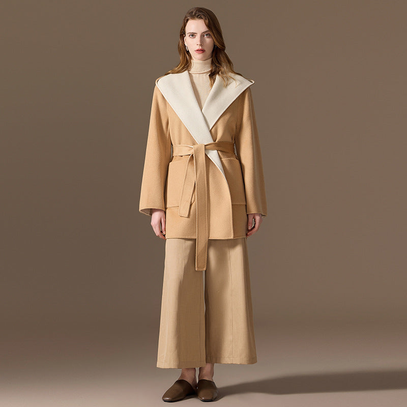 Cashmere coat, women's short style, double-sided, two tone
